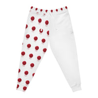 White Joggers with Red Dripping Smile Pattern — Graphic Athletic Sweatpants