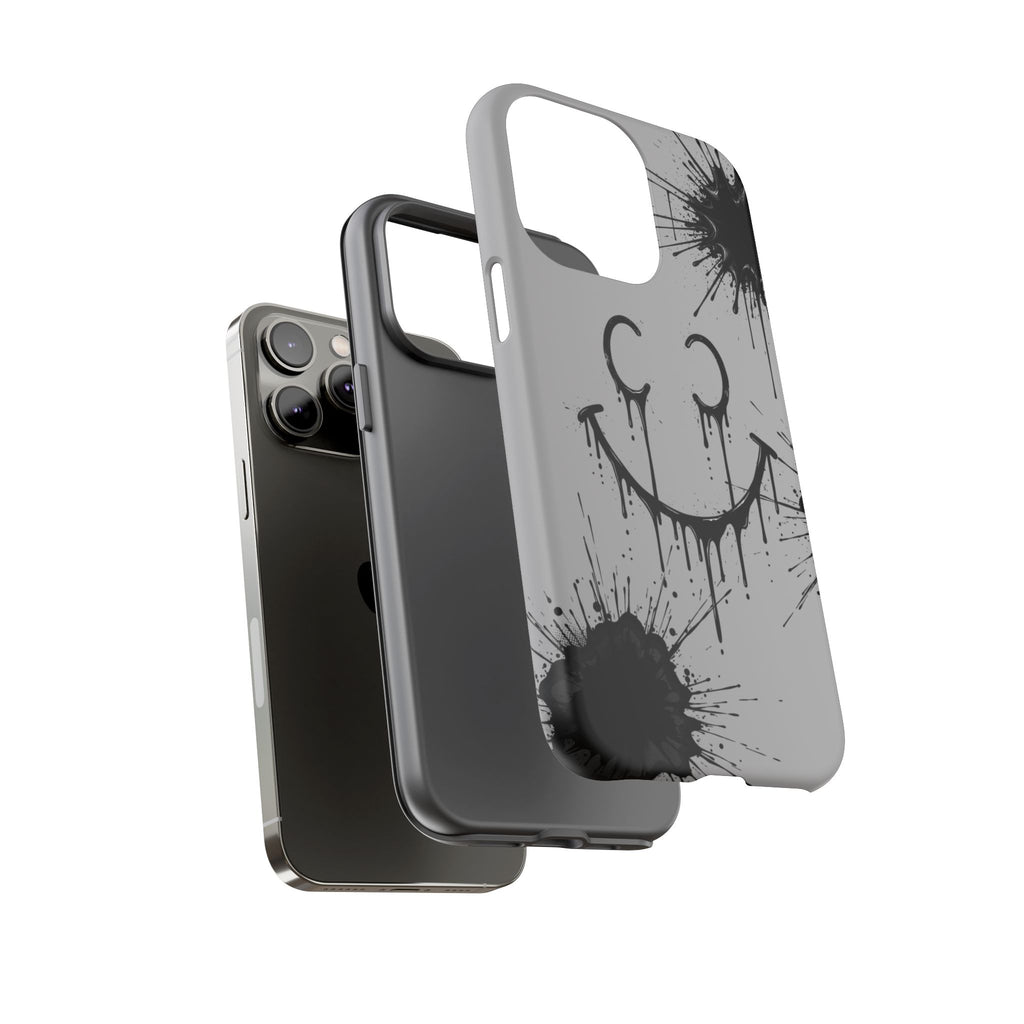 Protective Phone Case — Gray Drip Smile Splatter Design