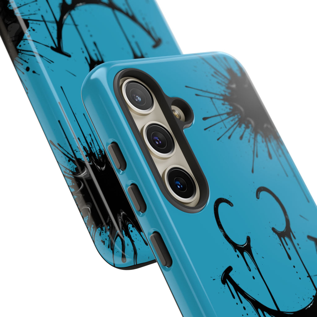 Protective Phone Case — Blue Drip Smile Splatter Design