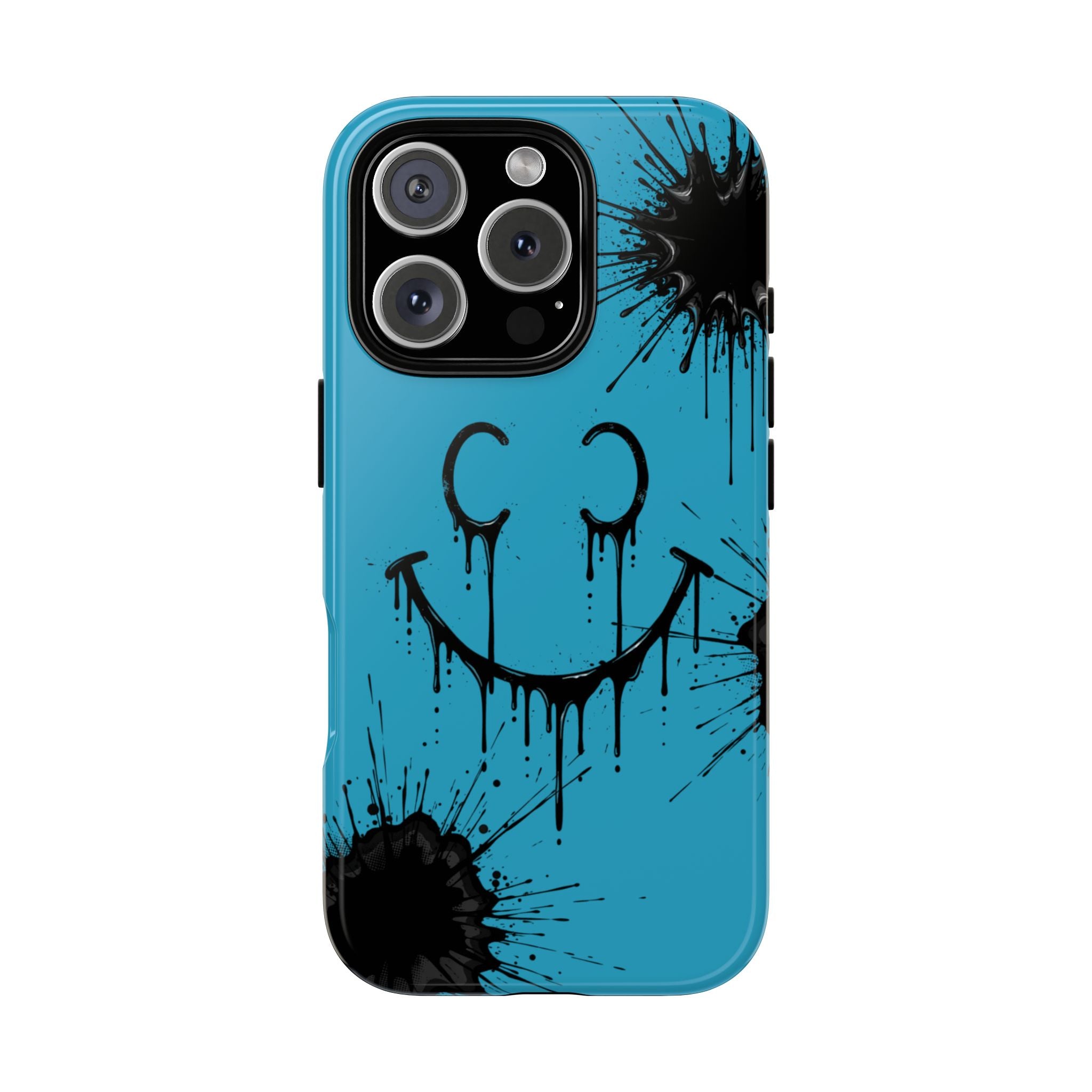 Protective Phone Case — Blue Drip Smile Splatter Design