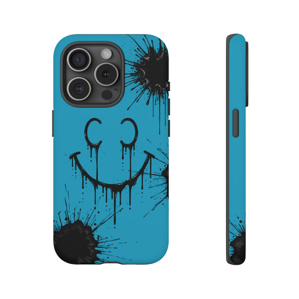 Protective Phone Case — Blue Drip Smile Splatter Design