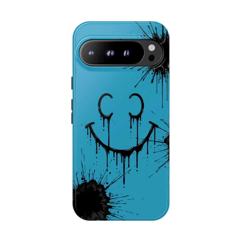 Protective Phone Case — Blue Drip Smile Splatter Design