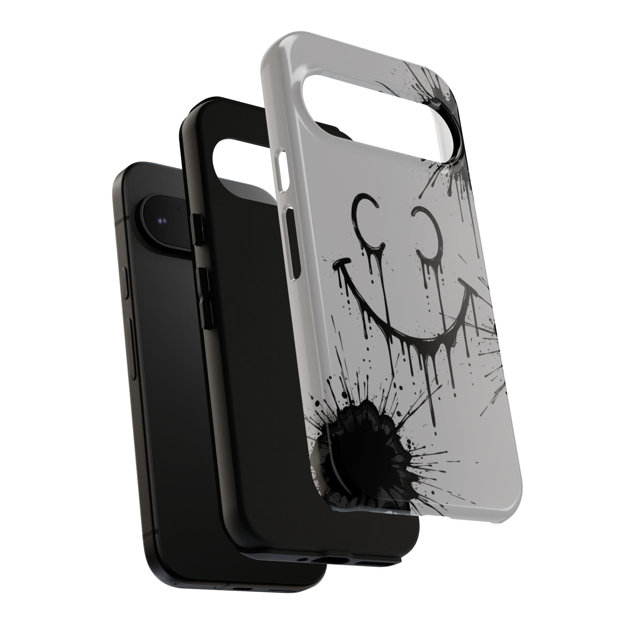 Protective Phone Case — Gray Drip Smile Splatter Design