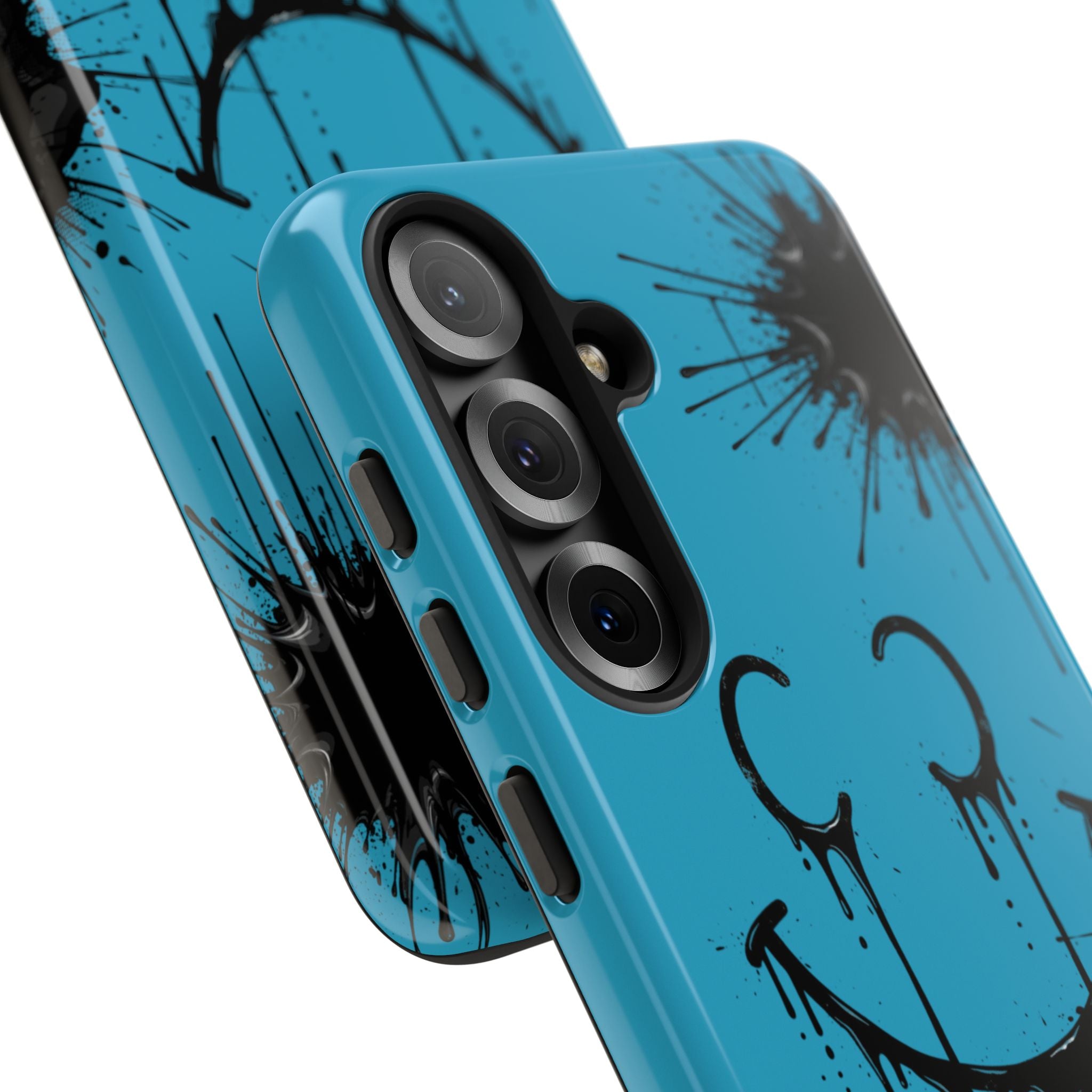 Protective Phone Case — Blue Drip Smile Splatter Design