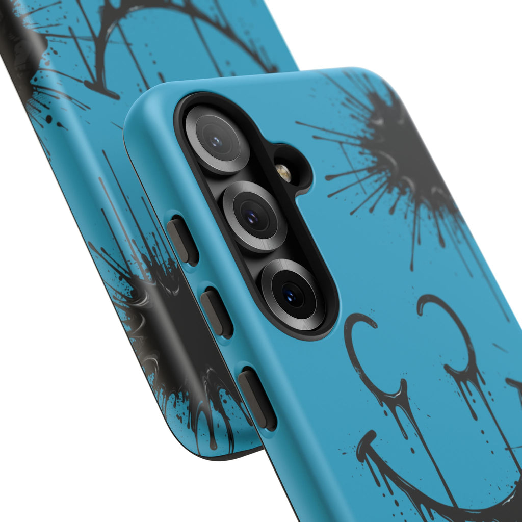 Protective Phone Case — Blue Drip Smile Splatter Design