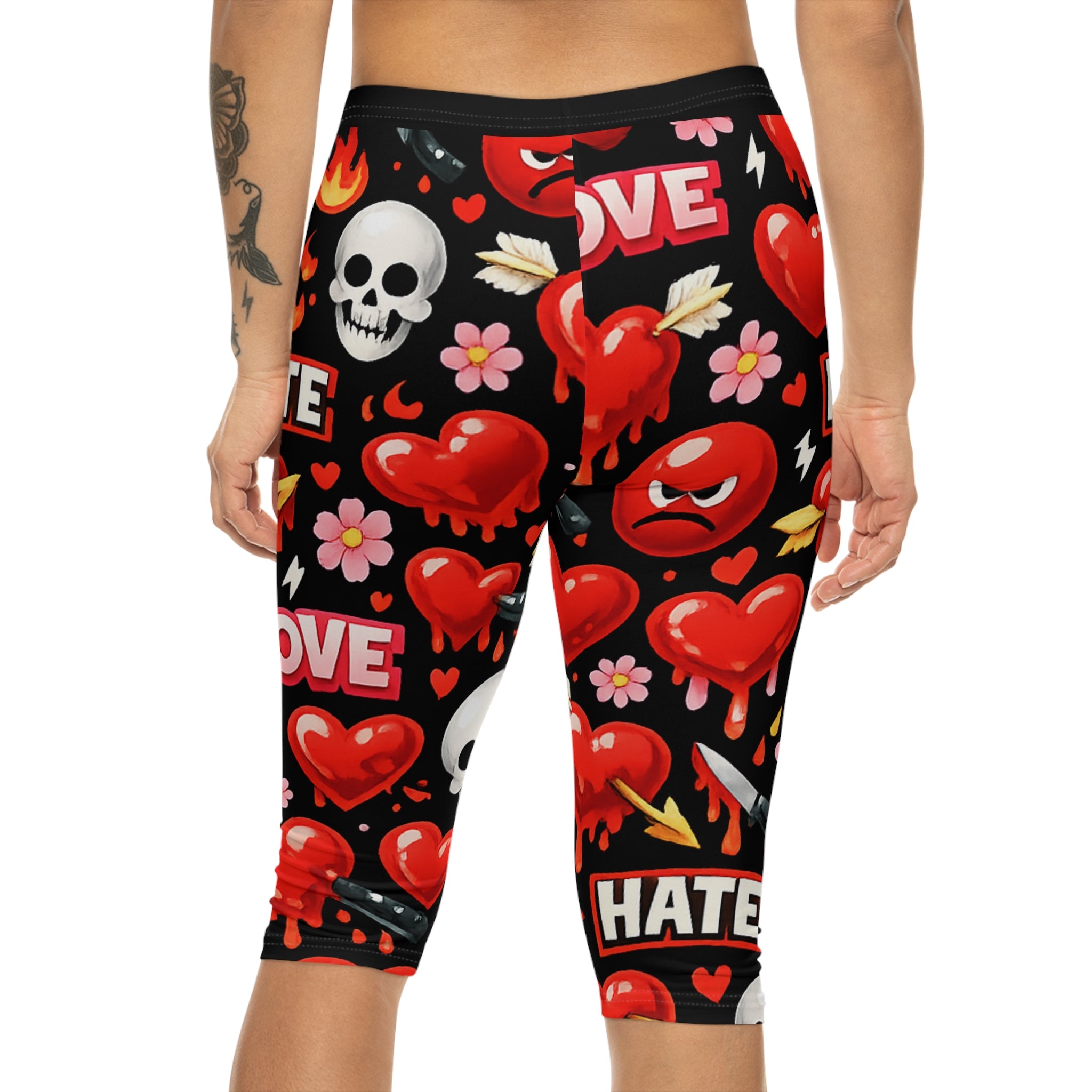 Capri Leggings — Emo Heart & Skull All-Over Print