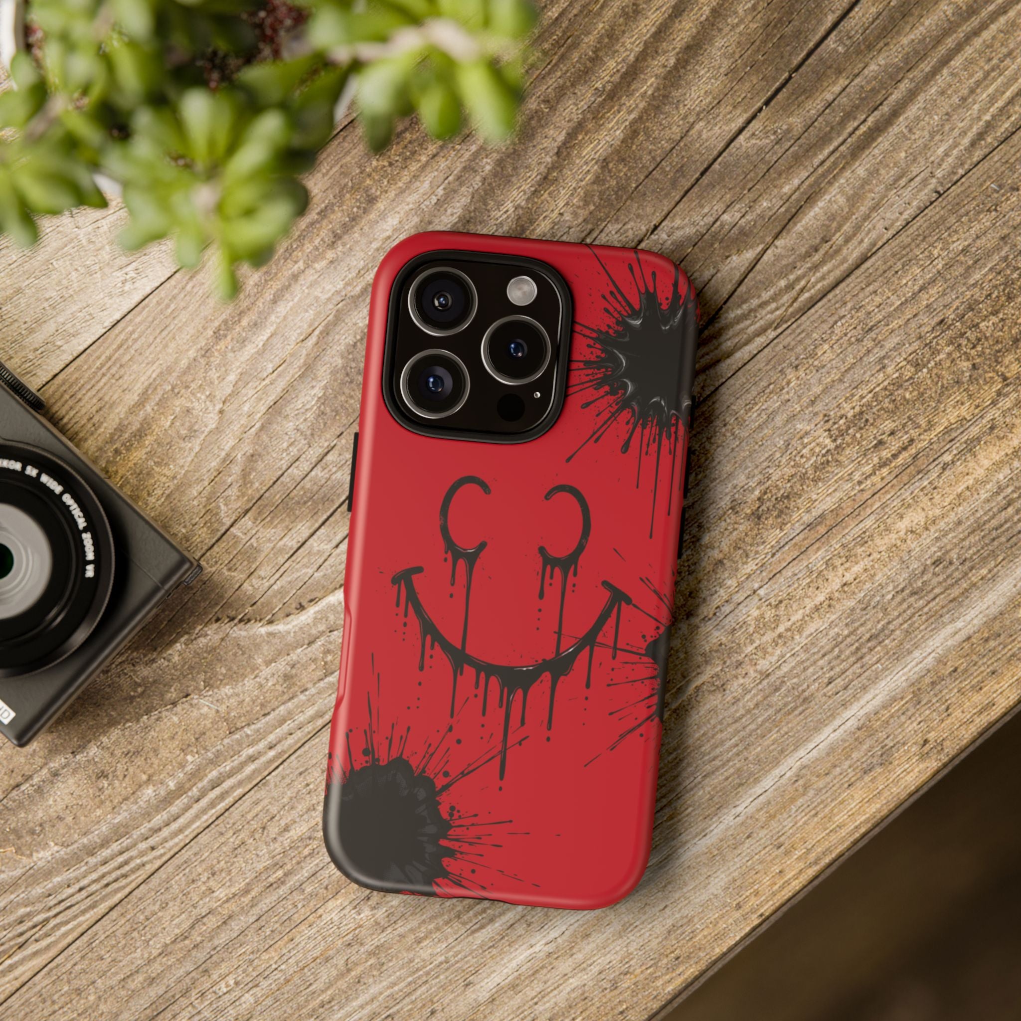 Protective Phone Case — Red Drip Smile Splatter Design
