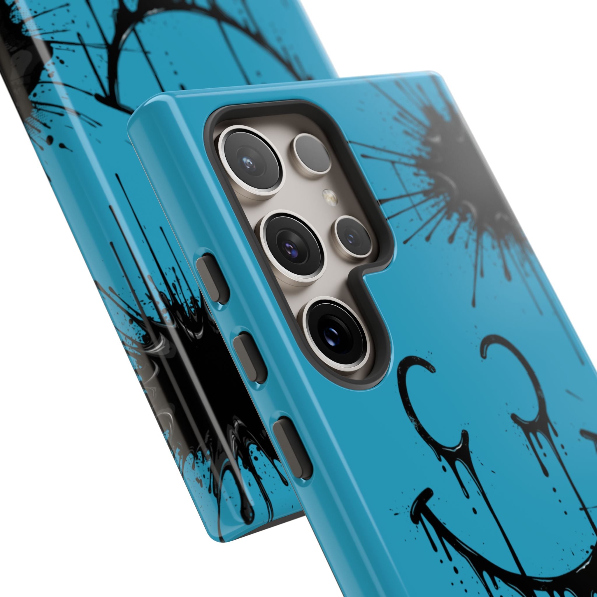 Protective Phone Case — Blue Drip Smile Splatter Design