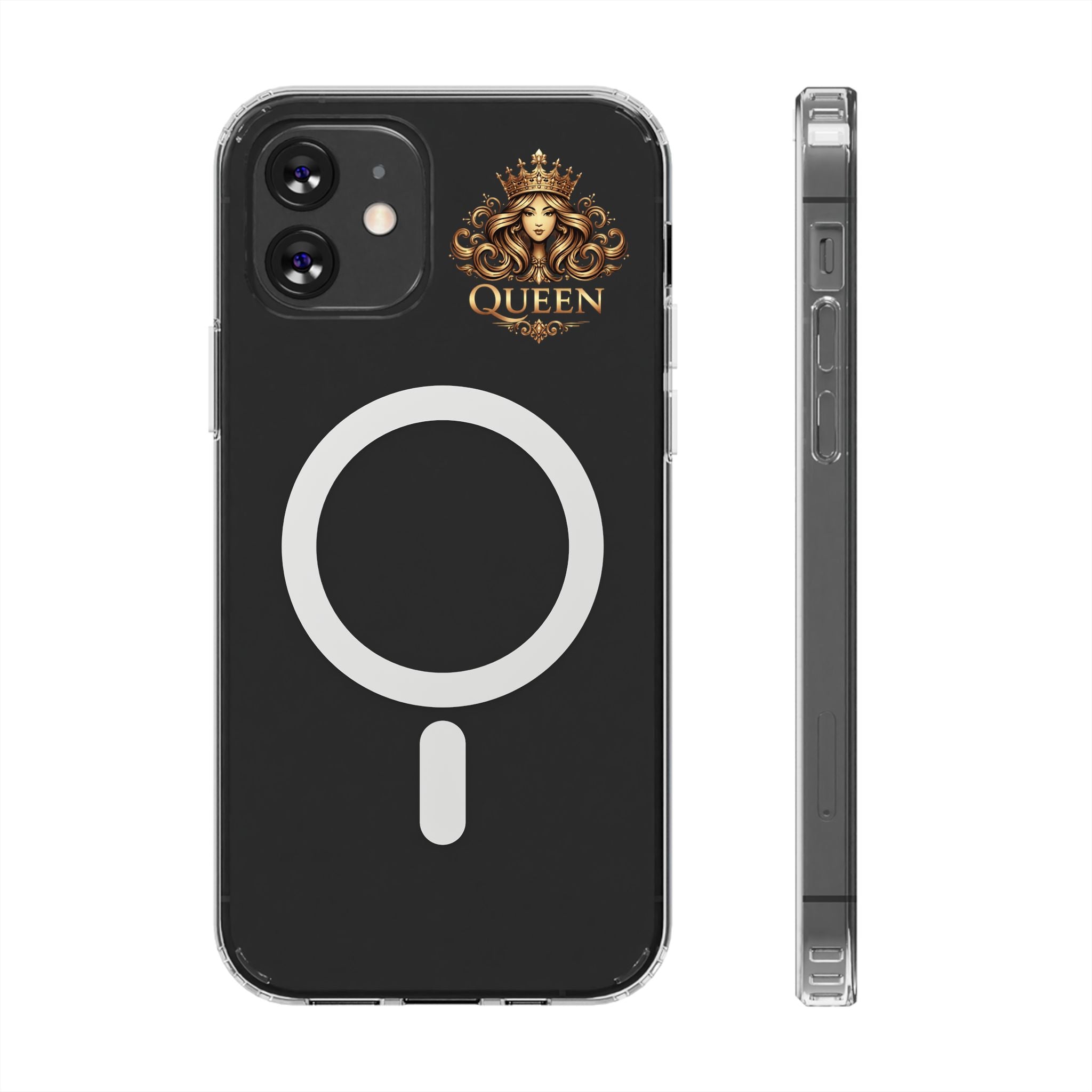 Clear Magnetic Phone Case — "Queen" Crown Design, Impact-Resistant