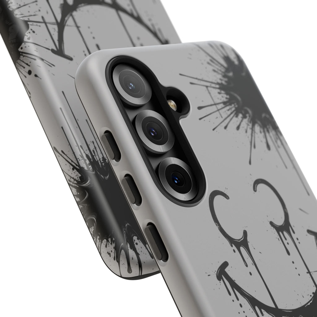Protective Phone Case — Gray Drip Smile Splatter Design