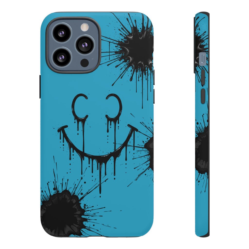 Protective Phone Case — Blue Drip Smile Splatter Design