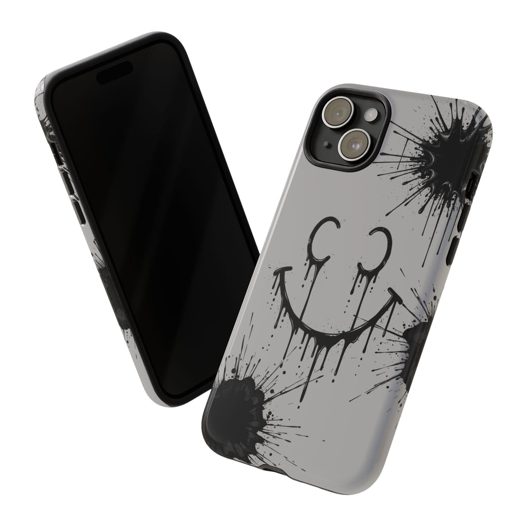 Protective Phone Case — Gray Drip Smile Splatter Design