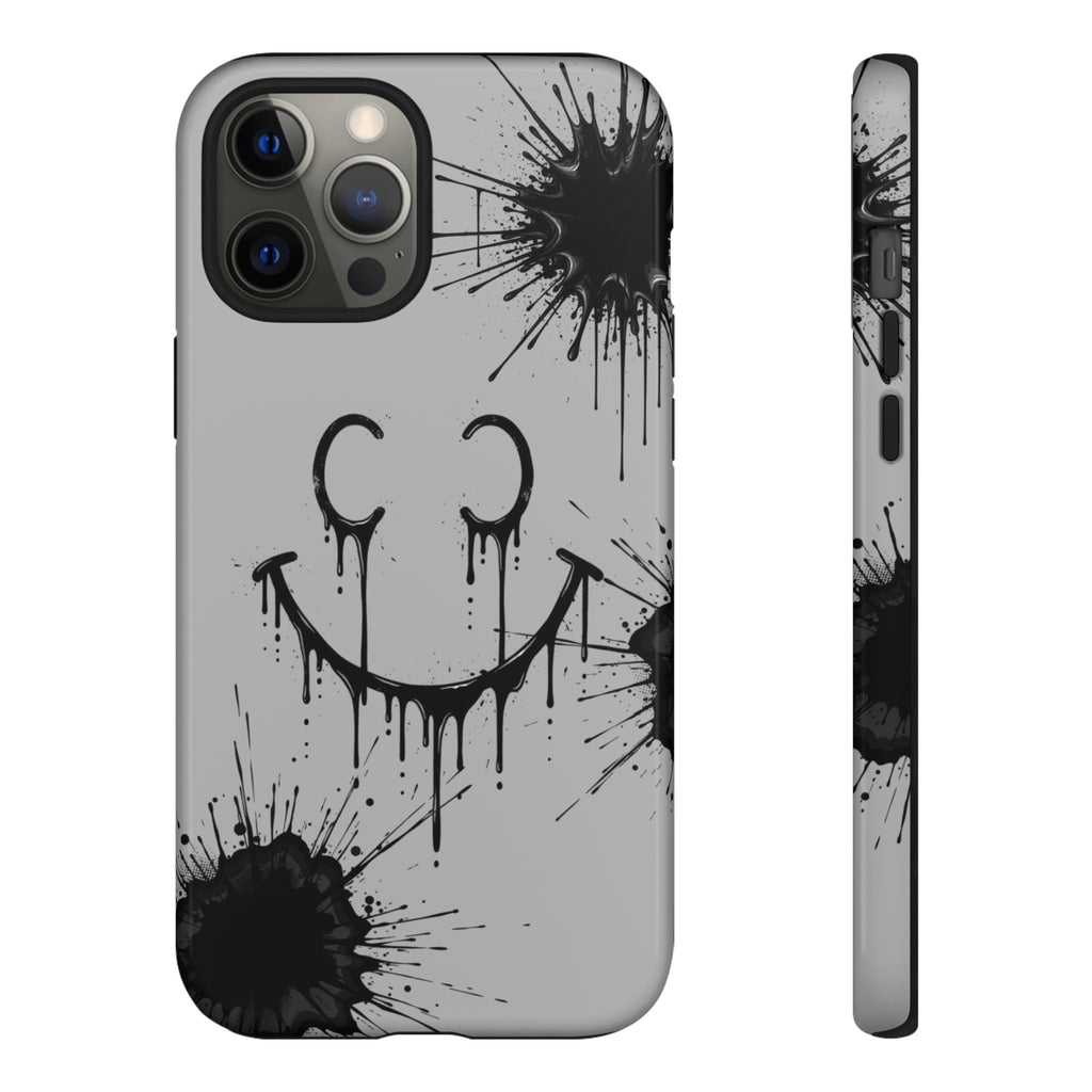 Protective Phone Case — Gray Drip Smile Splatter Design
