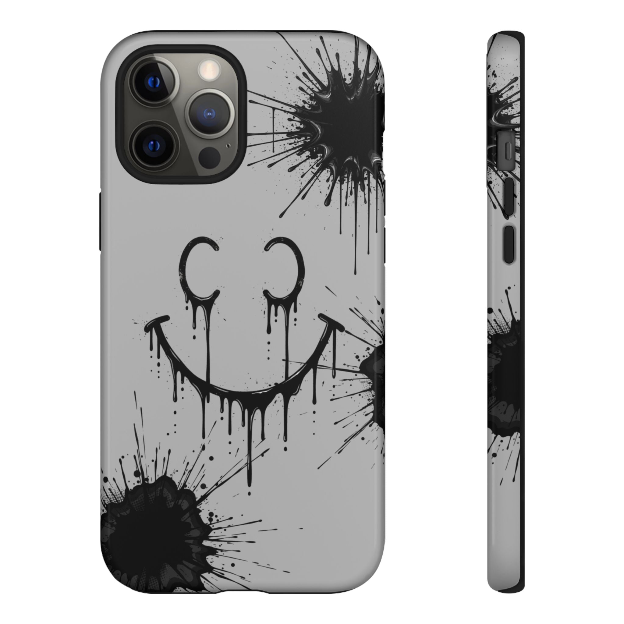 Protective Phone Case — Gray Drip Smile Splatter Design