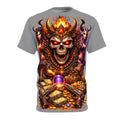 Skull King Treasure All-Over Print Tee — Gothic Fantasy Skull, Flames & Gold