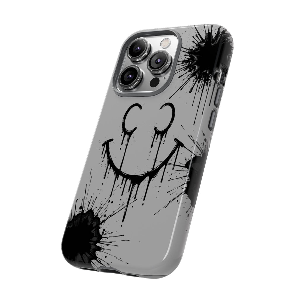 Protective Phone Case — Gray Drip Smile Splatter Design