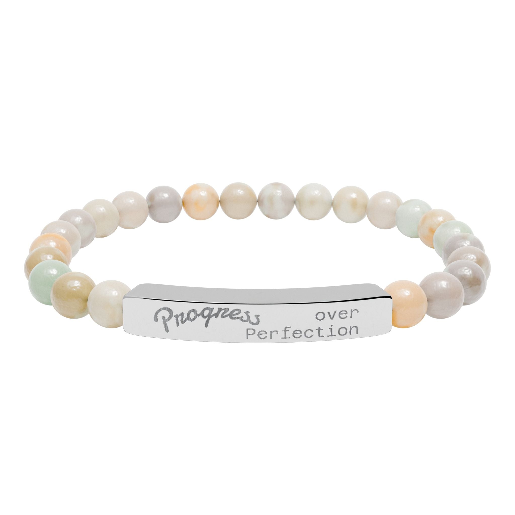Engraved Natural Stone Stretch Bar Bracelet — Personalized Beaded Bracelet