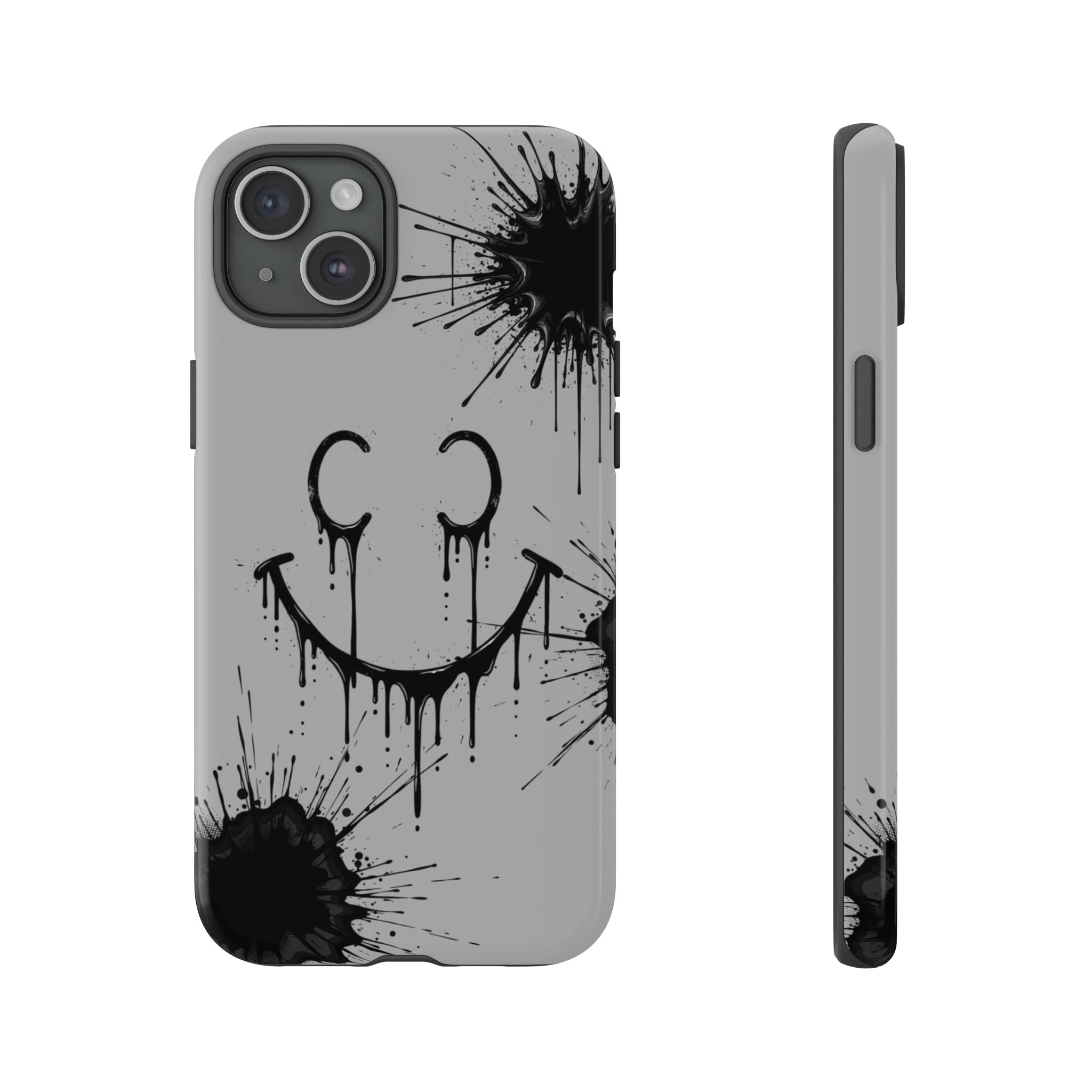 Protective Phone Case — Gray Drip Smile Splatter Design