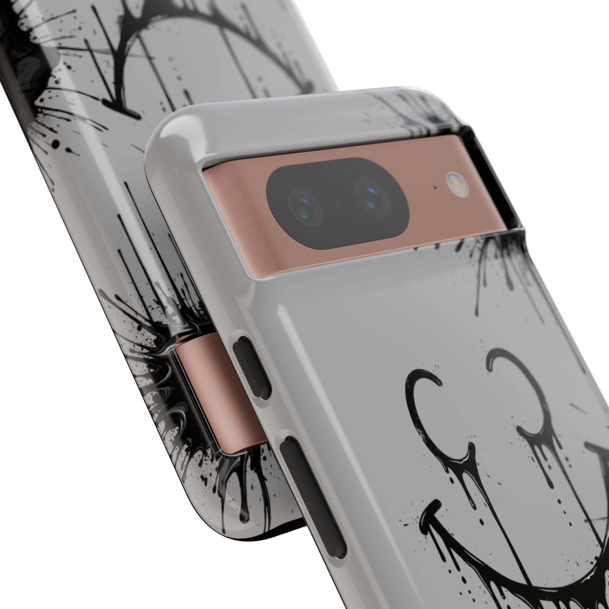 Protective Phone Case — Gray Drip Smile Splatter Design