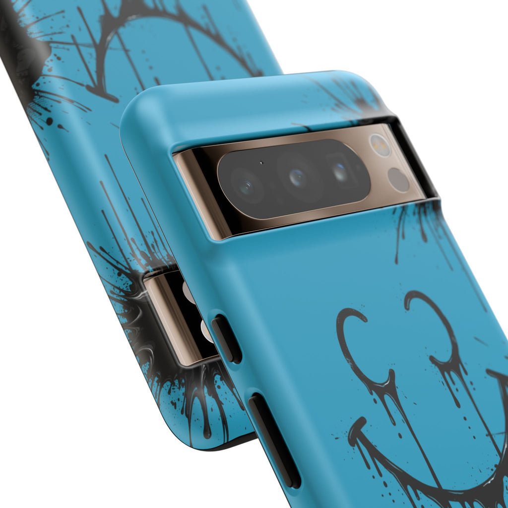 Protective Phone Case — Blue Drip Smile Splatter Design