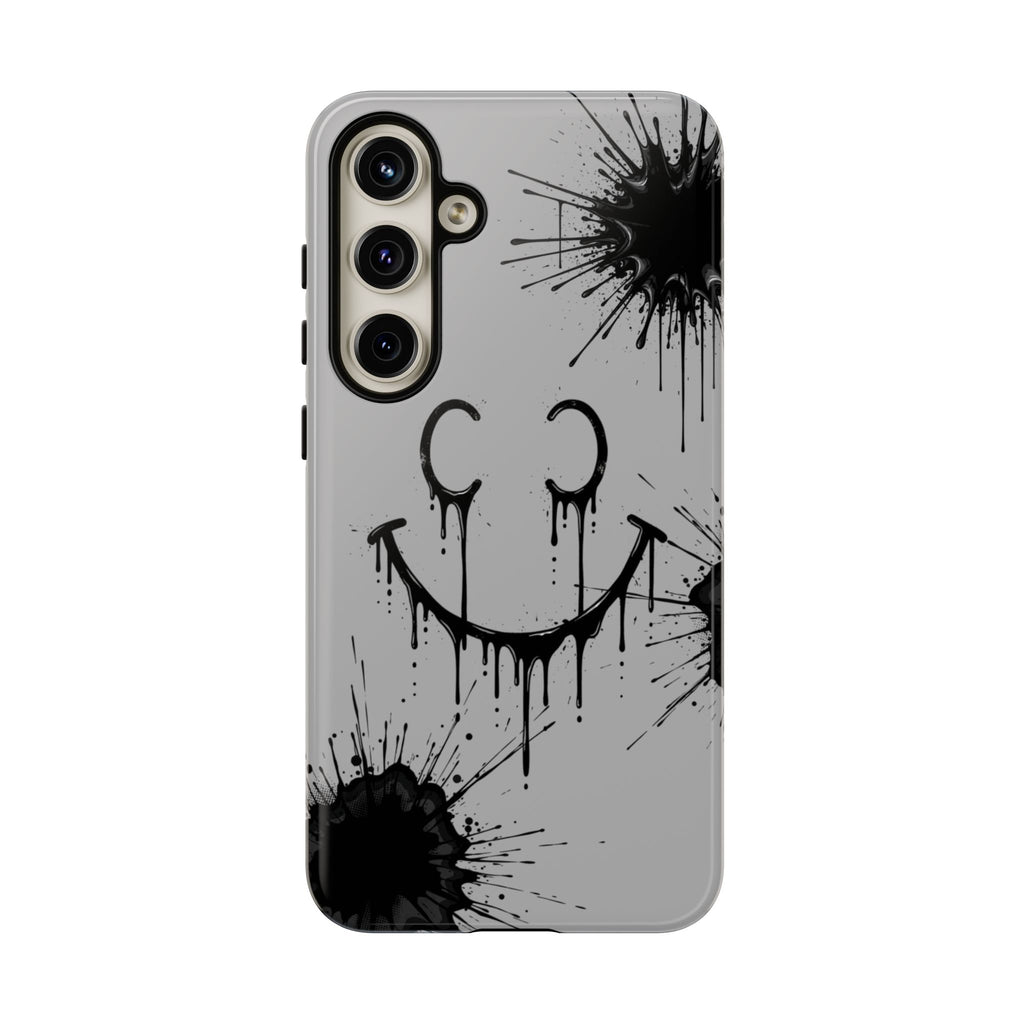 Protective Phone Case — Gray Drip Smile Splatter Design