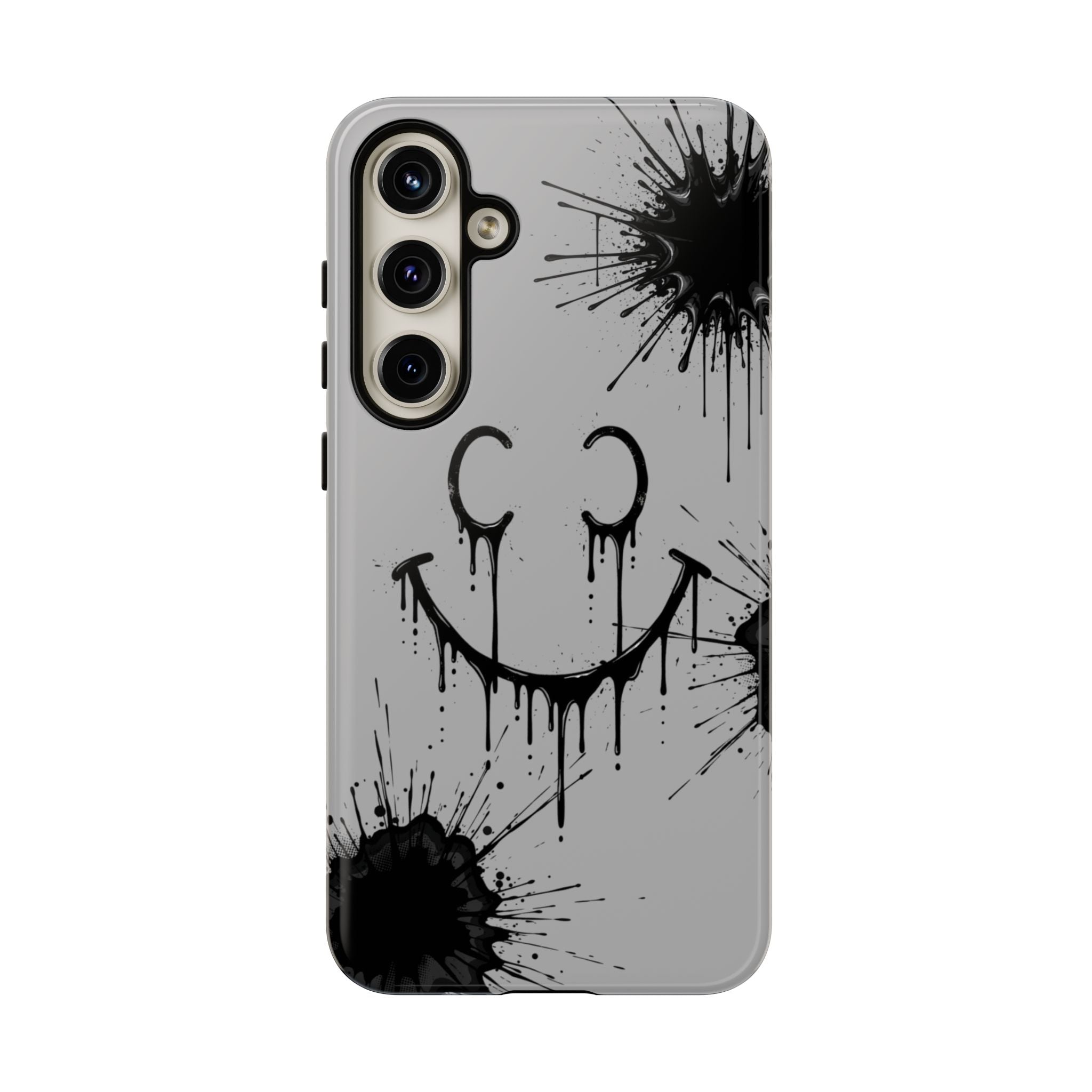 Protective Phone Case — Gray Drip Smile Splatter Design