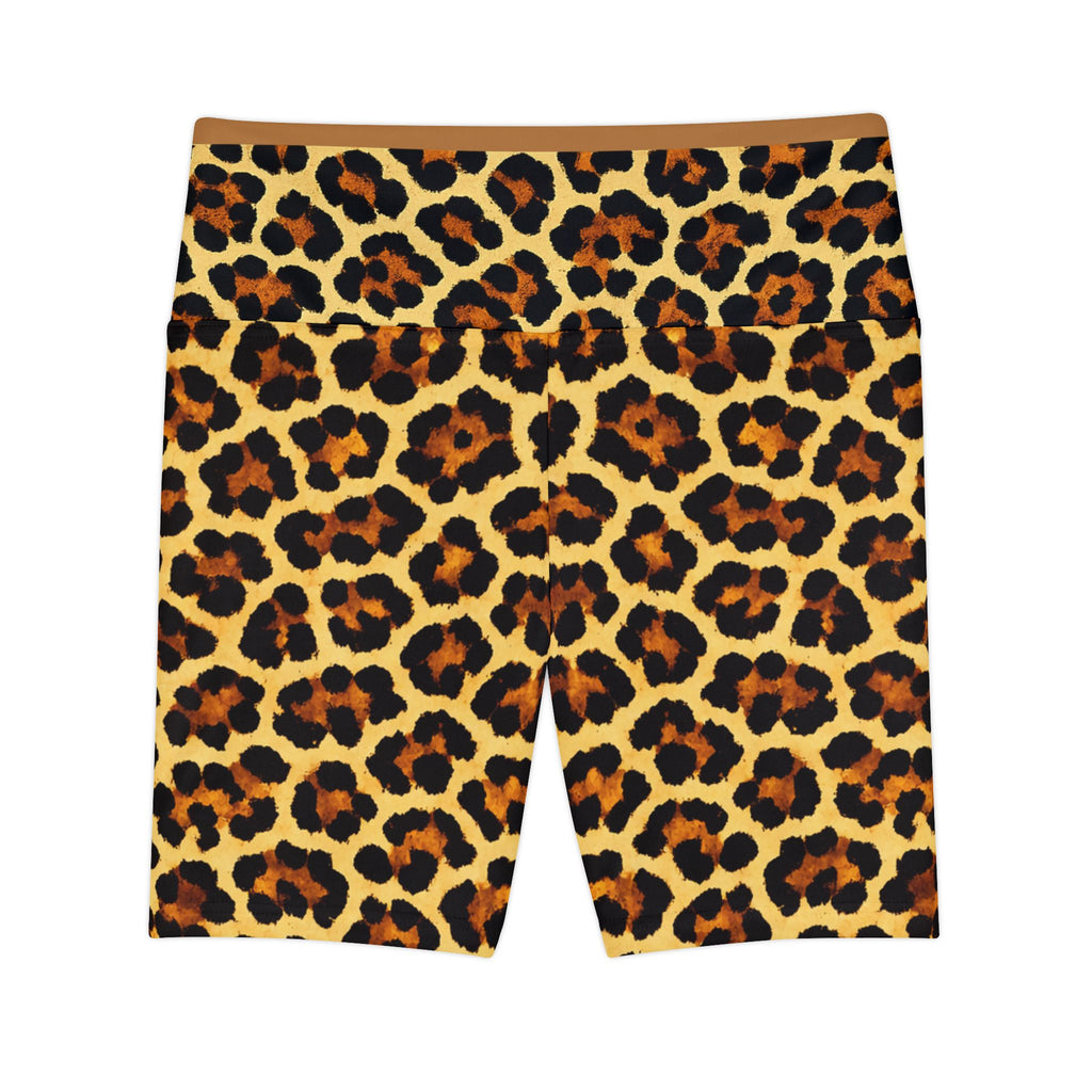 Leopard Print Women's Workout Shorts — Bold Animal Print Athletic Biker Shorts