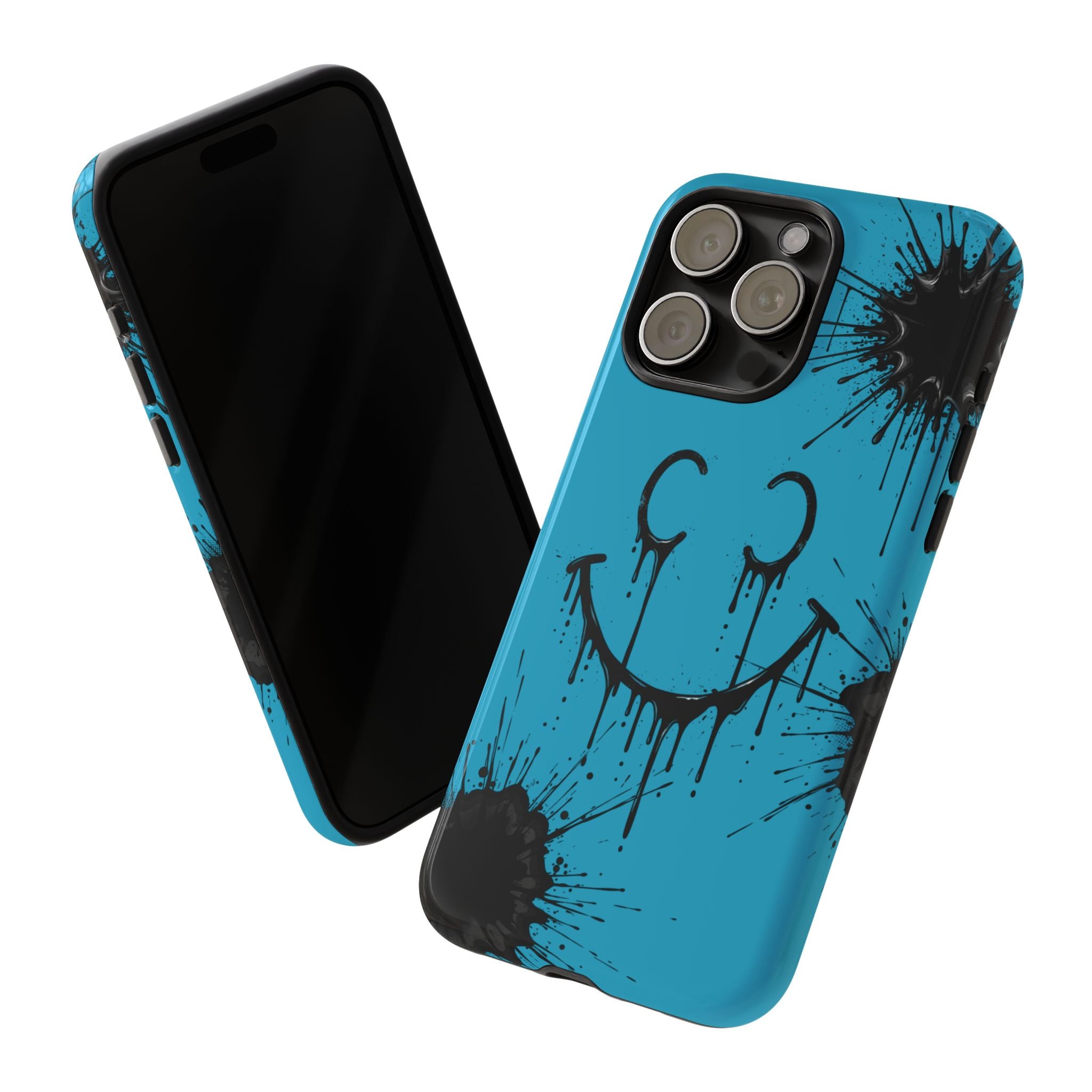 Protective Phone Case — Blue Drip Smile Splatter Design