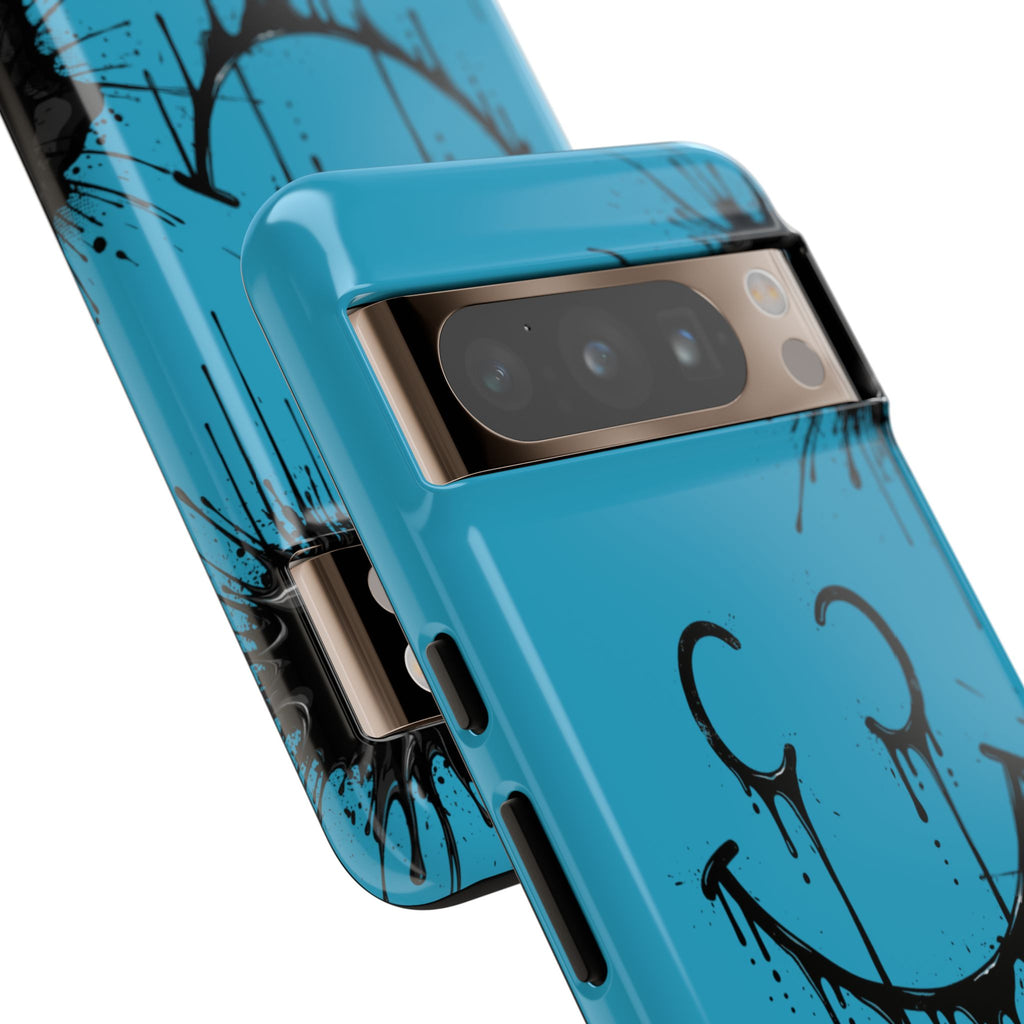 Protective Phone Case — Blue Drip Smile Splatter Design