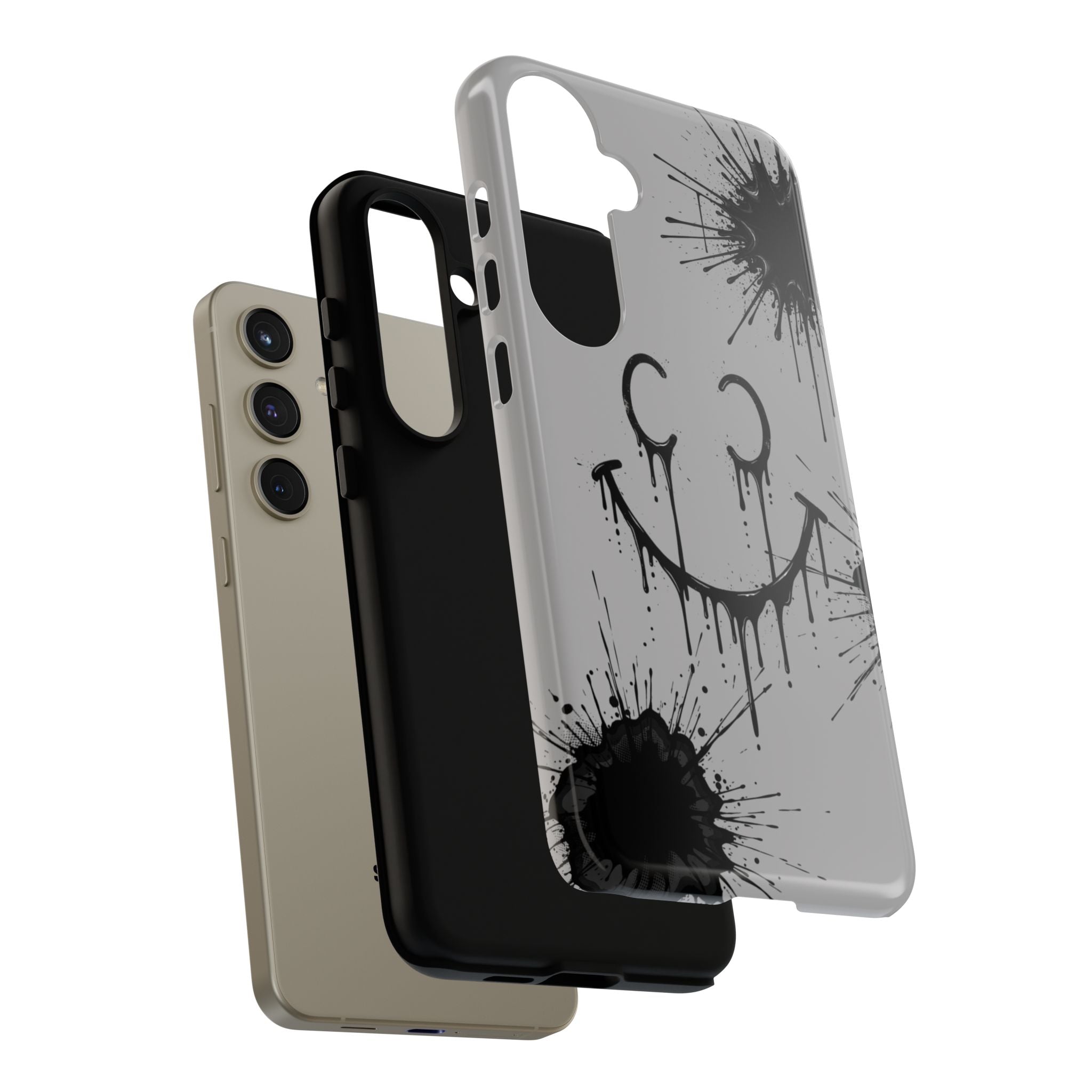 Protective Phone Case — Gray Drip Smile Splatter Design