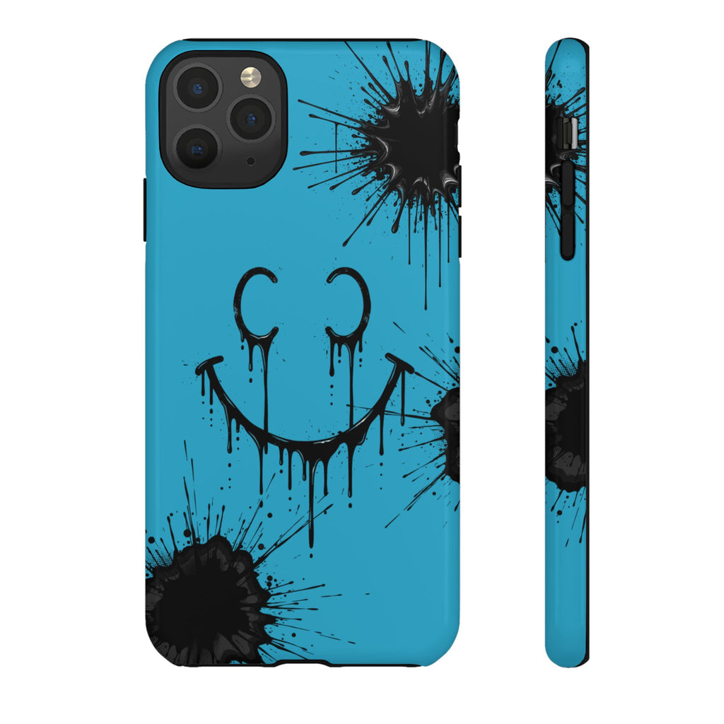 Protective Phone Case — Blue Drip Smile Splatter Design