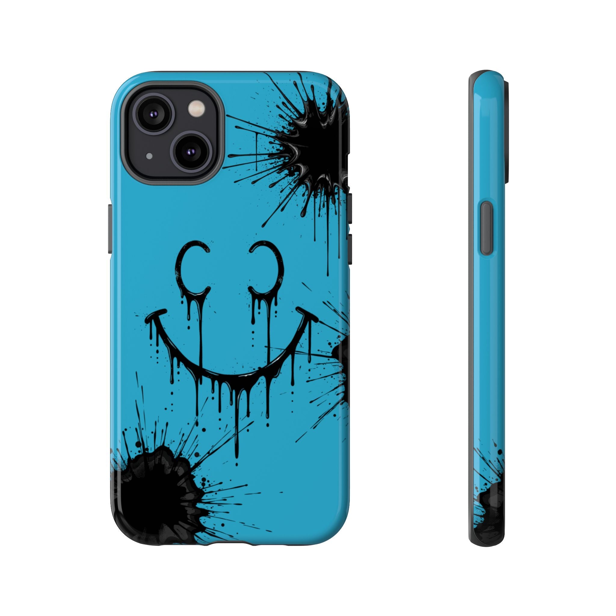 Protective Phone Case — Blue Drip Smile Splatter Design