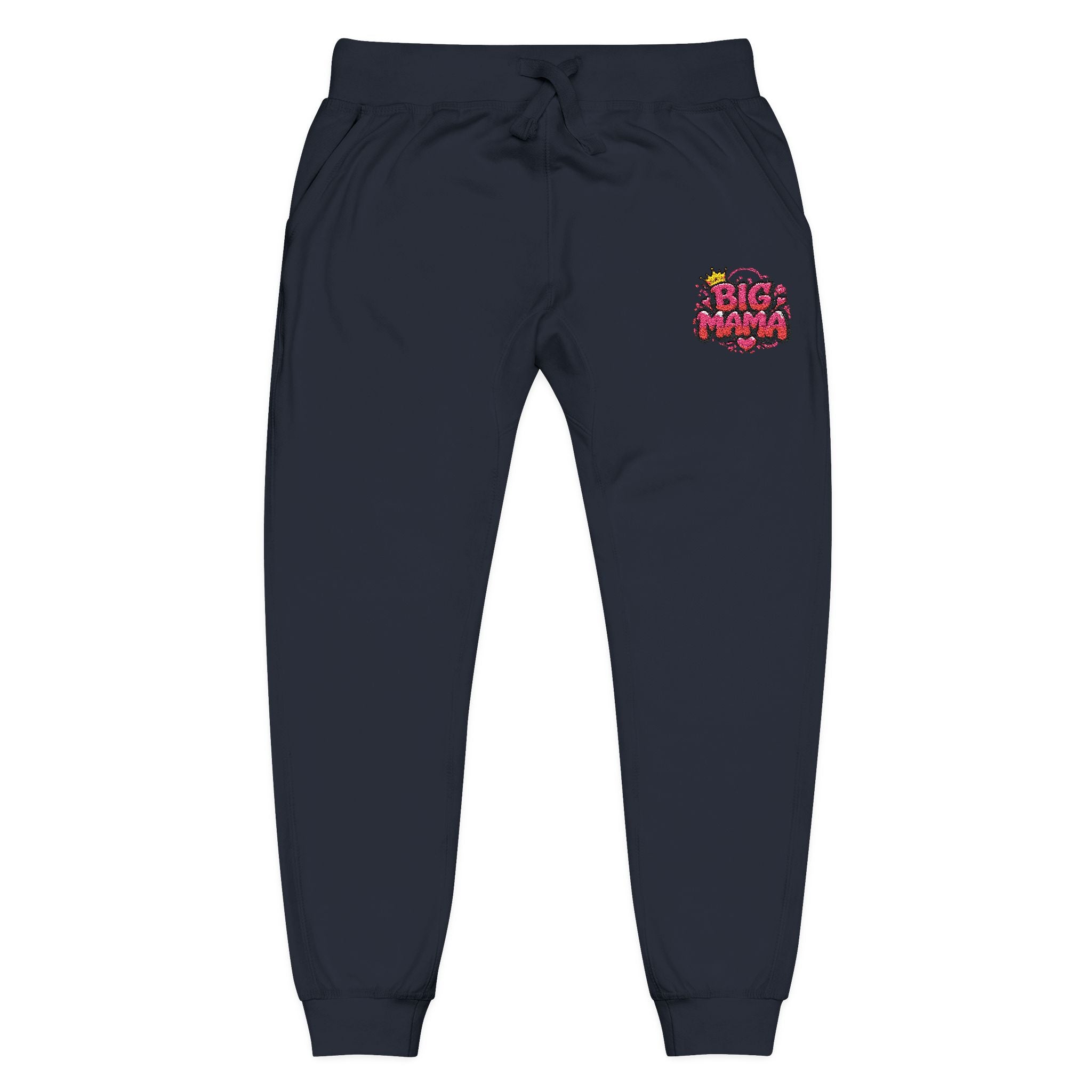 Embroidered “BigMama” Pink Fleece Sweatpants — Cute Floral Mascot Accent