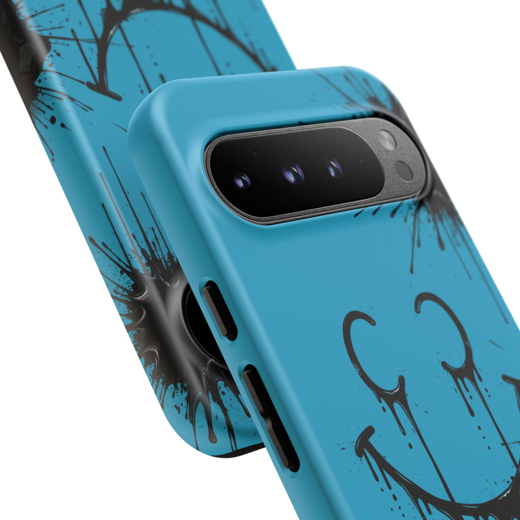 Protective Phone Case — Blue Drip Smile Splatter Design