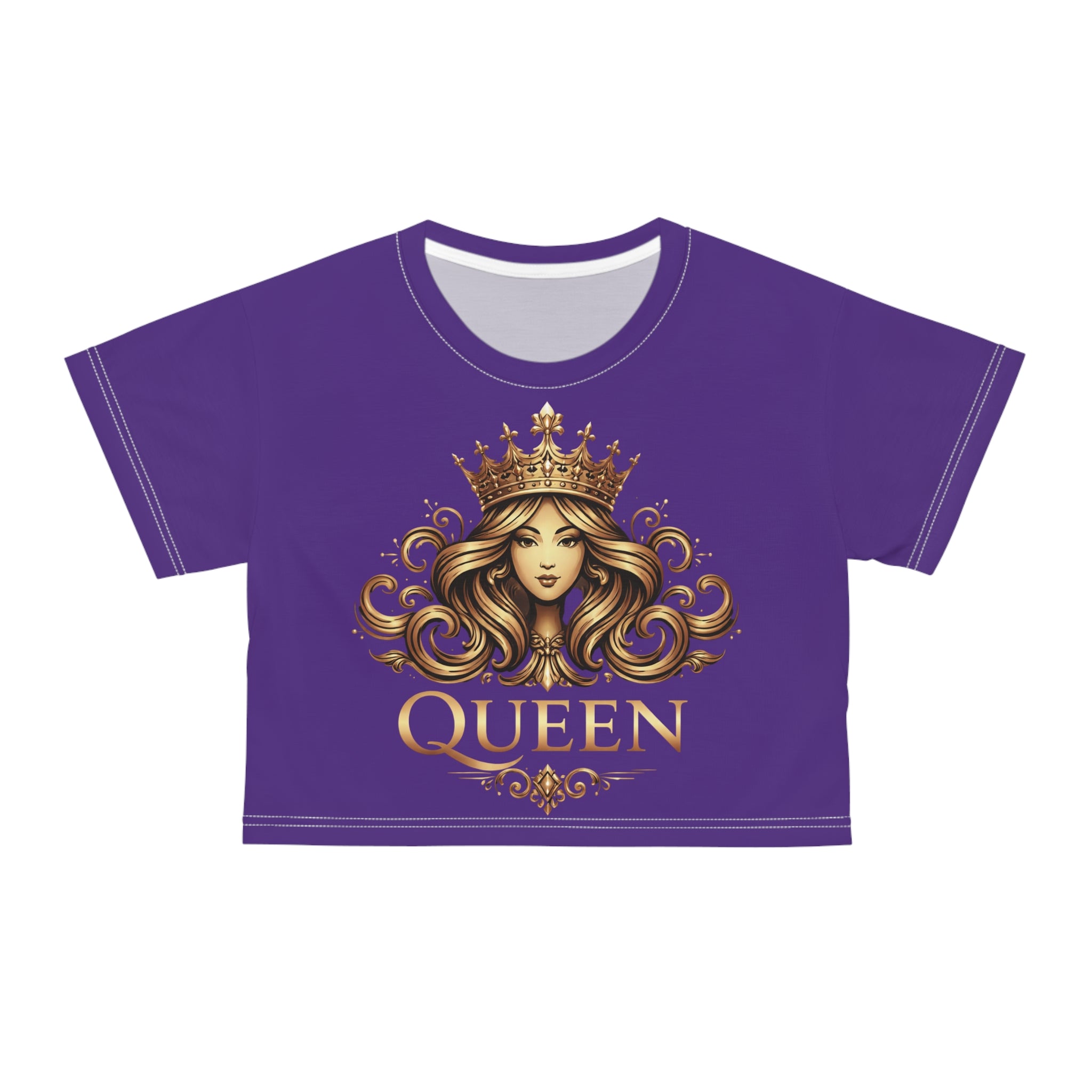 Purple Queen Graphic Crop Tee — Regal Crowned Woman Design