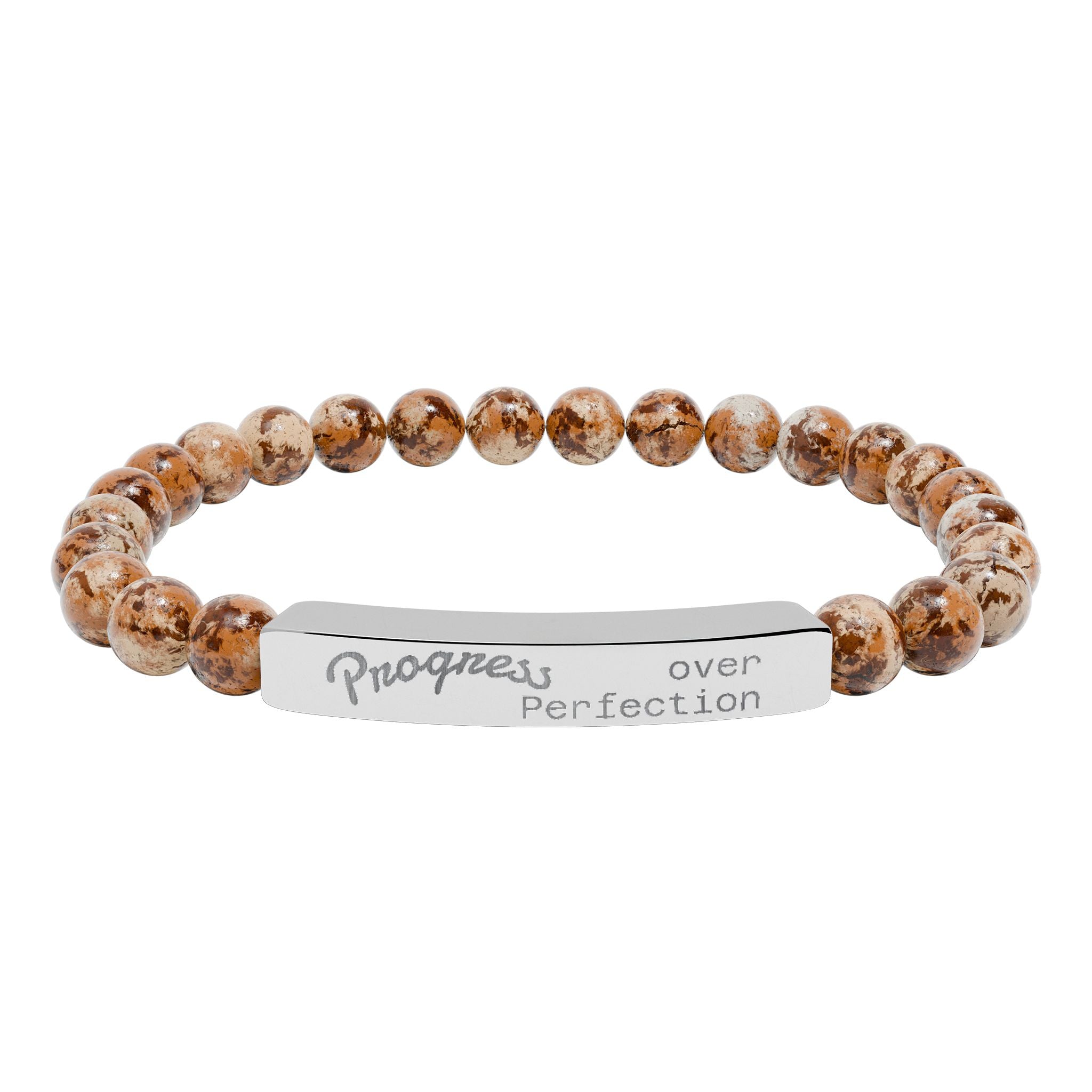Engraved Natural Stone Stretch Bar Bracelet — Personalized Beaded Bracelet