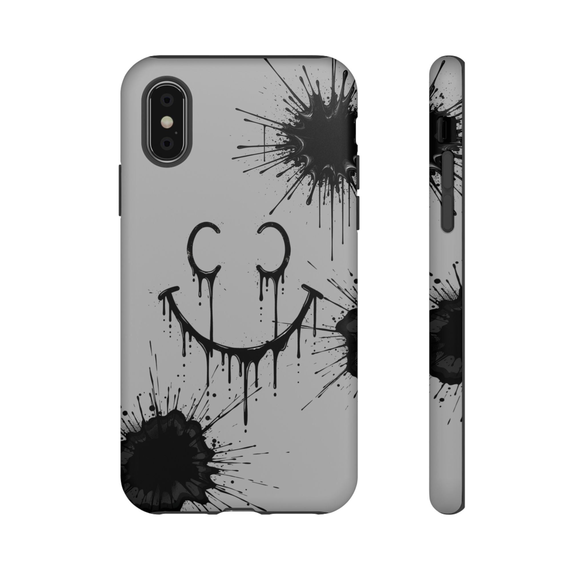 Protective Phone Case — Gray Drip Smile Splatter Design