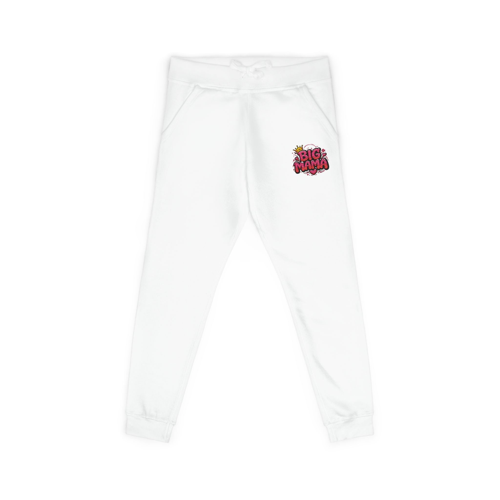 Embroidered “BigMama” Pink Fleece Sweatpants — Cute Floral Mascot Accent