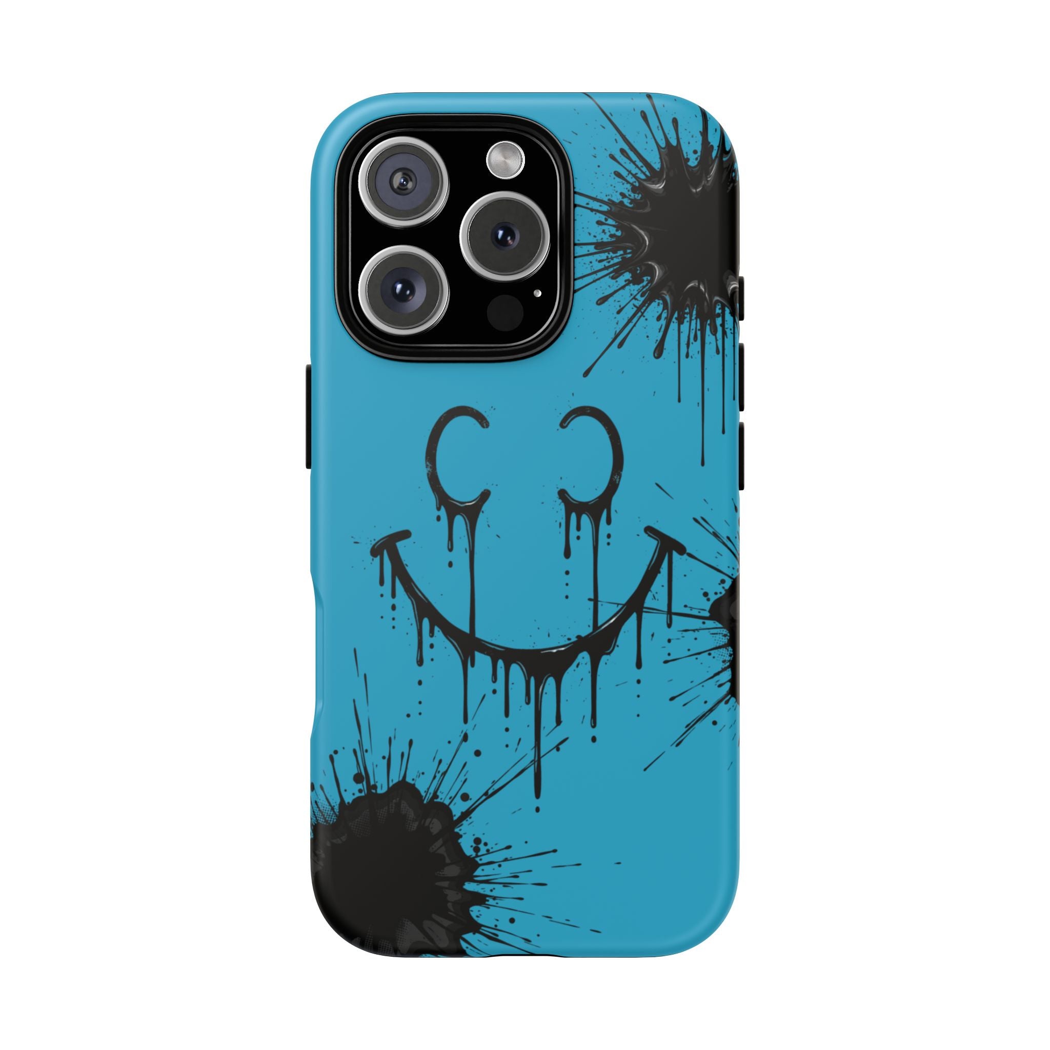 Protective Phone Case — Blue Drip Smile Splatter Design