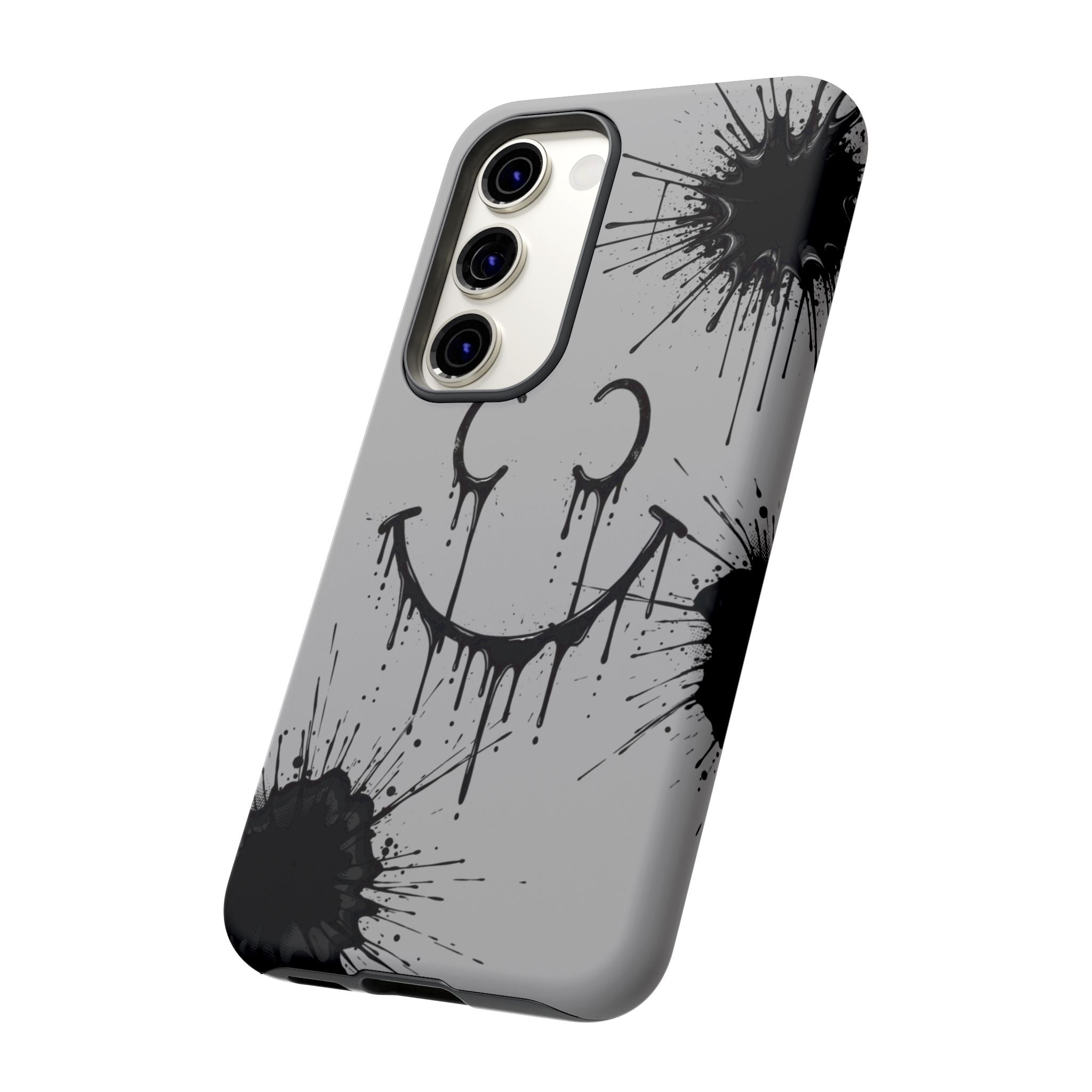 Protective Phone Case — Gray Drip Smile Splatter Design