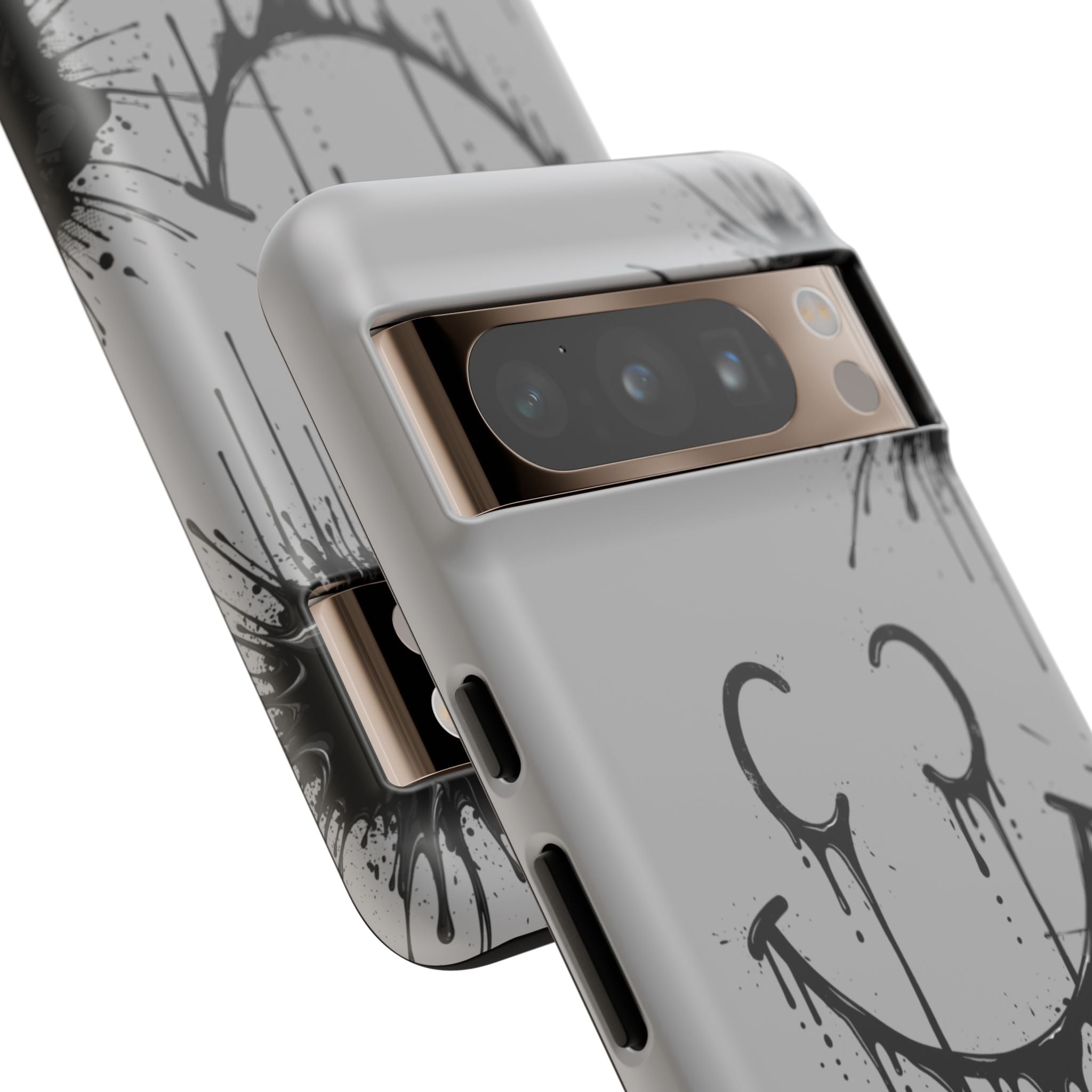 Protective Phone Case — Gray Drip Smile Splatter Design