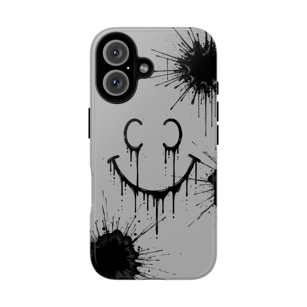Protective Phone Case — Gray Drip Smile Splatter Design