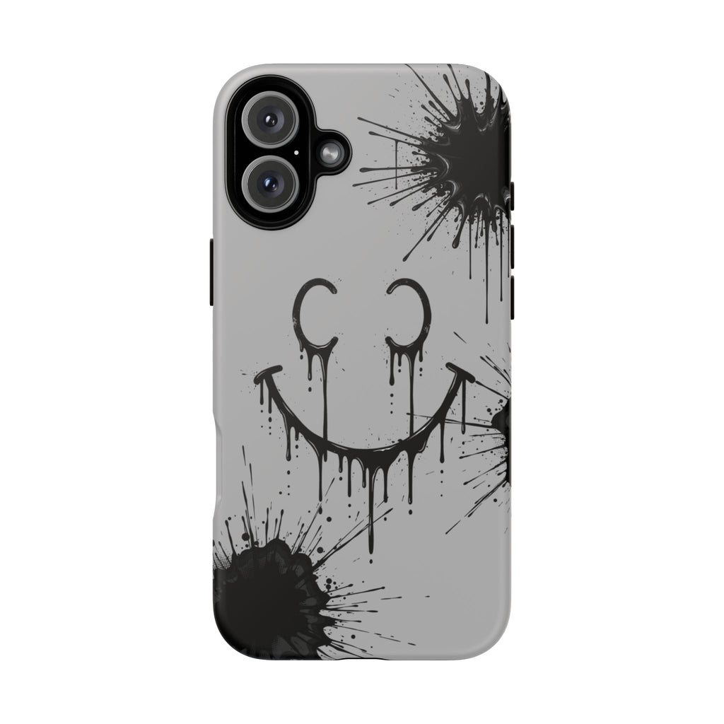 Protective Phone Case — Gray Drip Smile Splatter Design