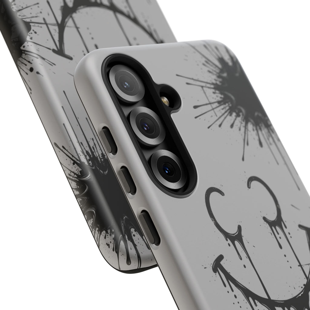 Protective Phone Case — Gray Drip Smile Splatter Design