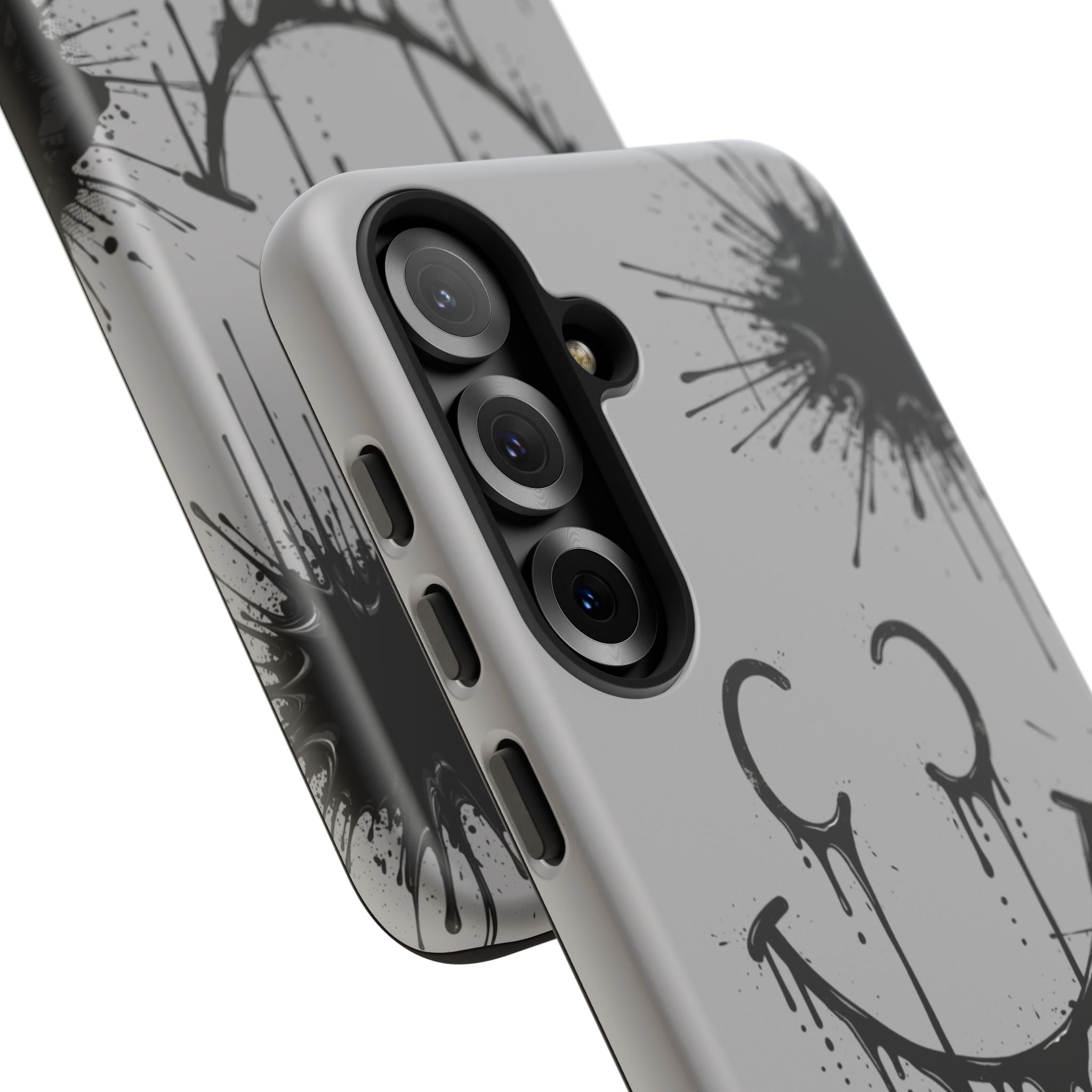 Protective Phone Case — Gray Drip Smile Splatter Design