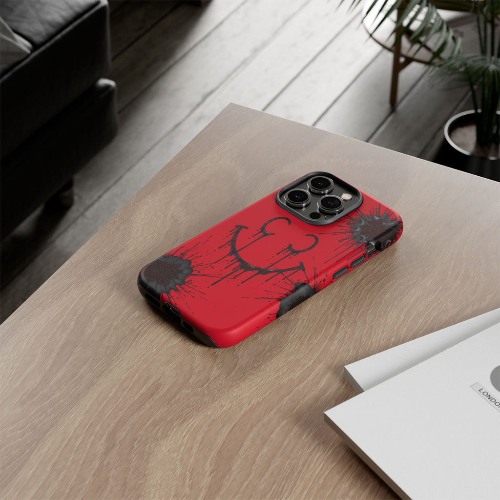 Protective Phone Case — Red Drip Smile Splatter Design