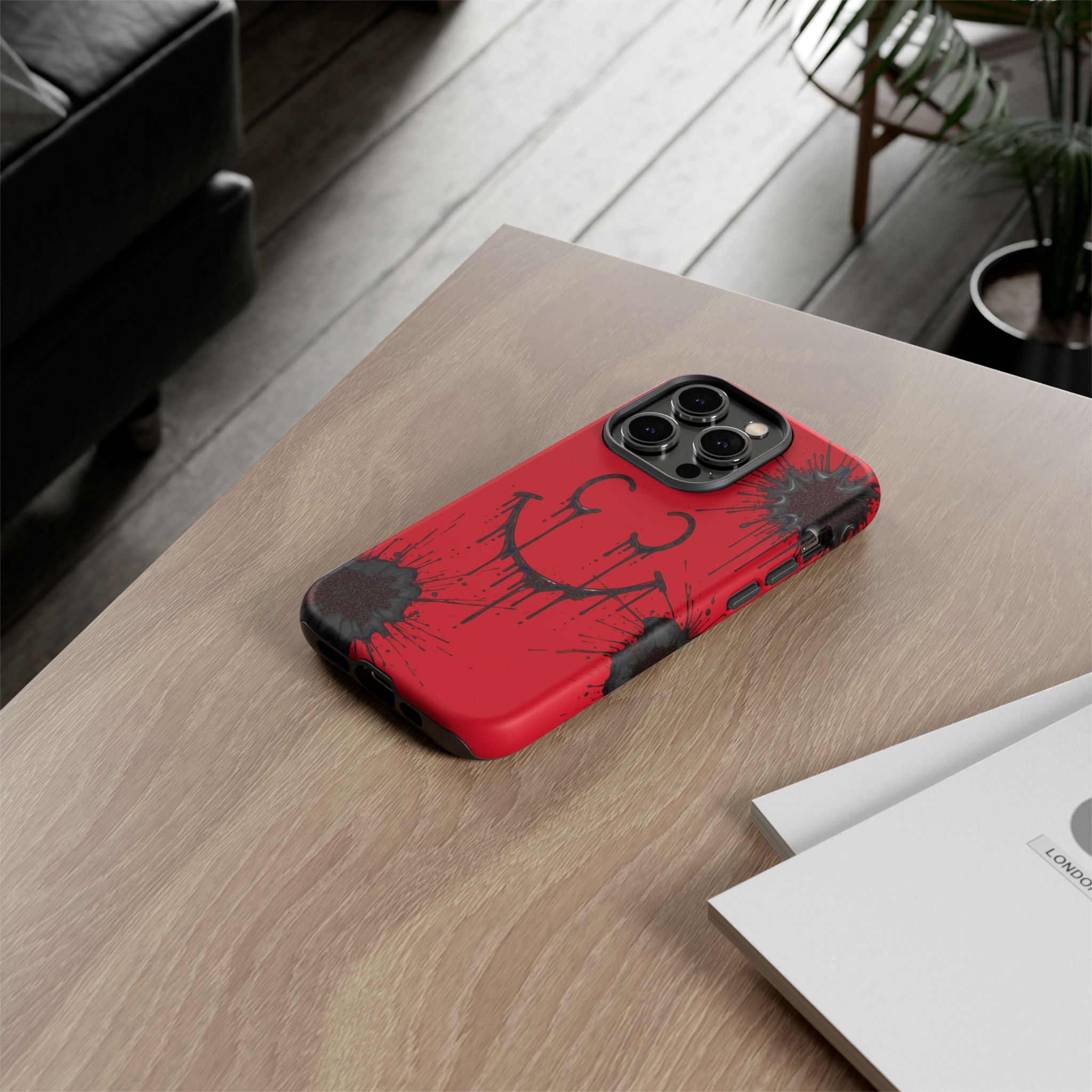 Protective Phone Case — Red Drip Smile Splatter Design