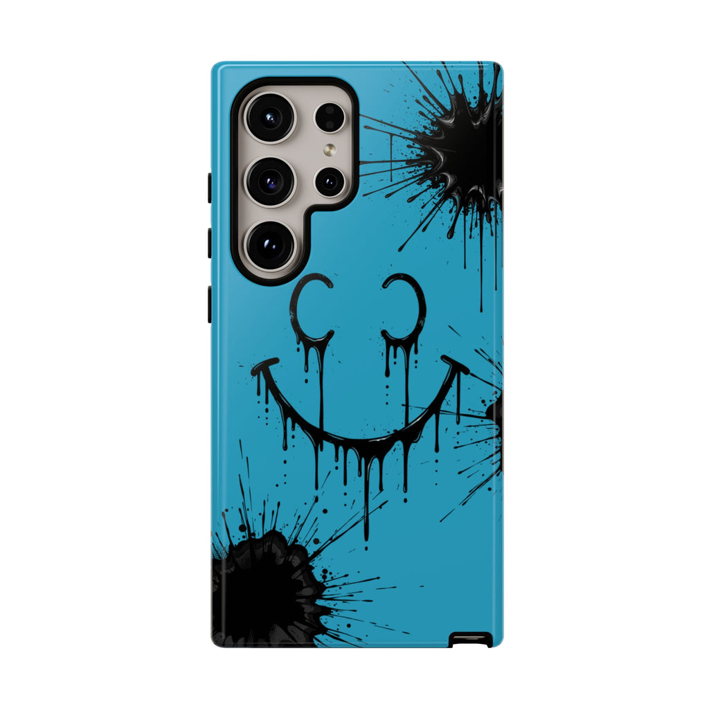 Protective Phone Case — Blue Drip Smile Splatter Design