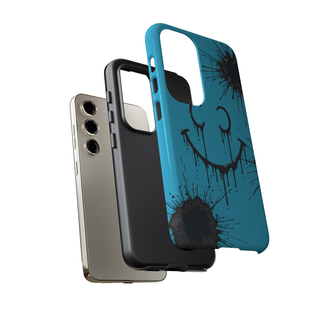 Protective Phone Case — Blue Drip Smile Splatter Design