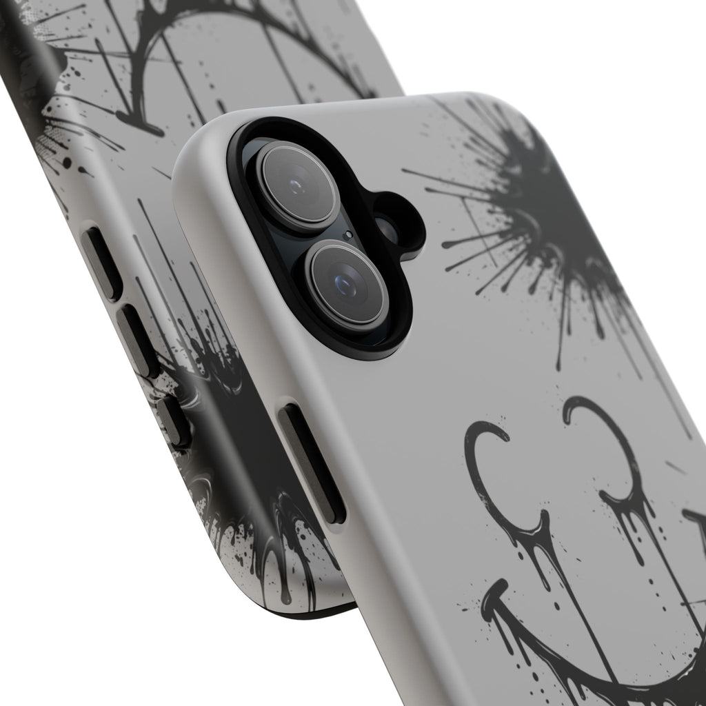 Protective Phone Case — Gray Drip Smile Splatter Design